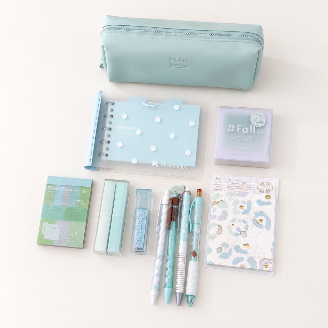 Aesthetic Mint Green Stationery Gift Set by Planwith - color option view for stationery gift set | Lumiyear