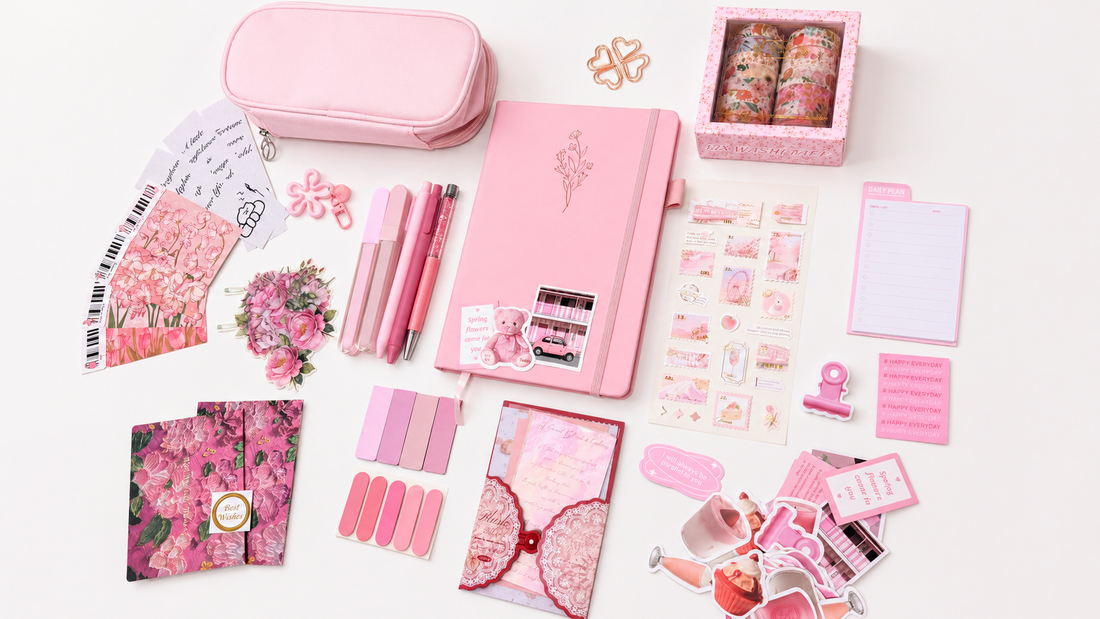 Pink Stationery Set - aesthetic stationery and journaling supplies at Lumiyear