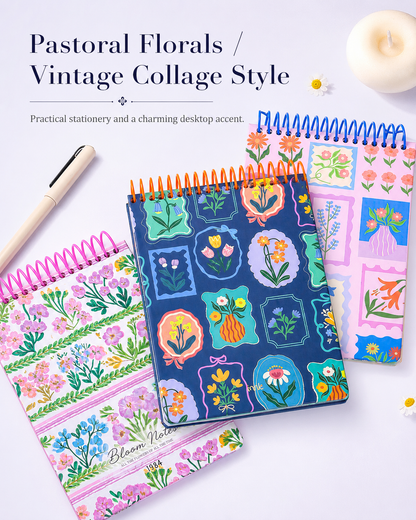 "Pastoral Florals" A5 Top-Flip Spiral Notebook by inrik - aesthetic stationery and journaling supplies at Lumiyear