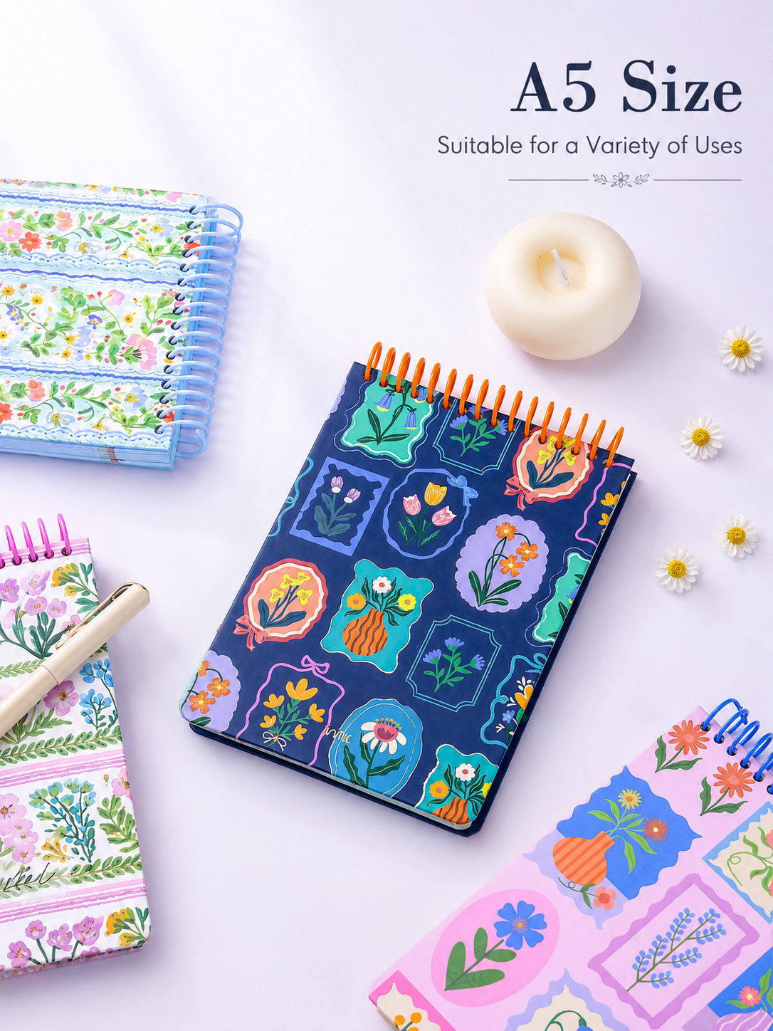 "Pastoral Florals" A5 Top-Flip Spiral Notebook