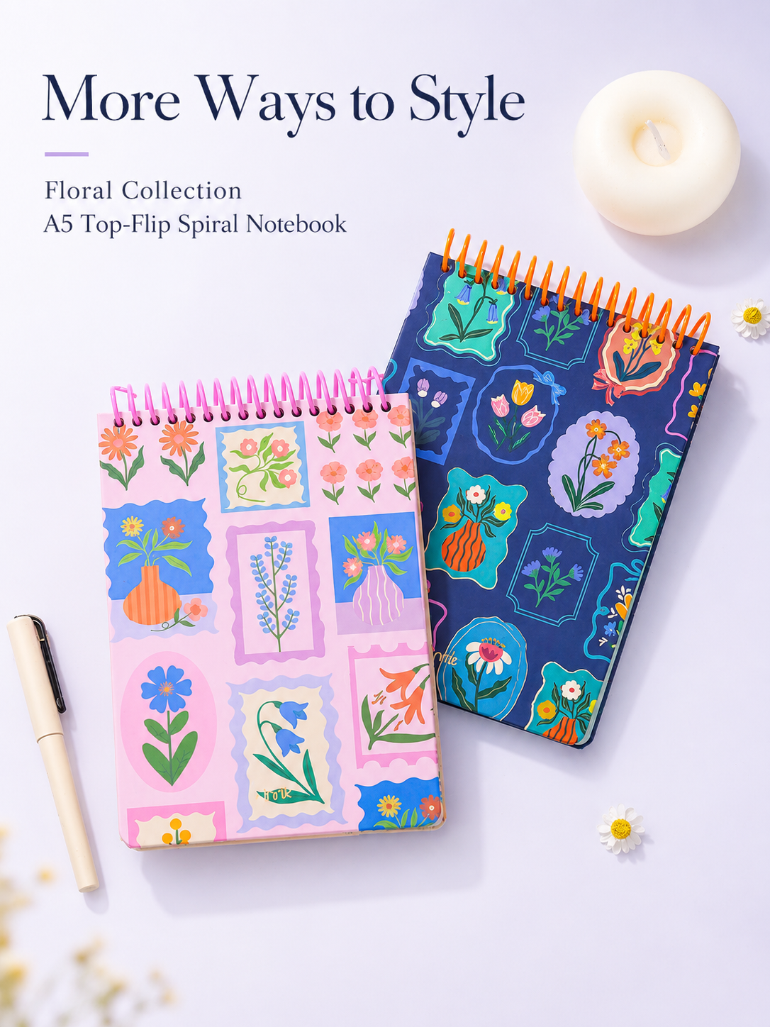 "Pastoral Florals" A5 Top-Flip Spiral Notebook