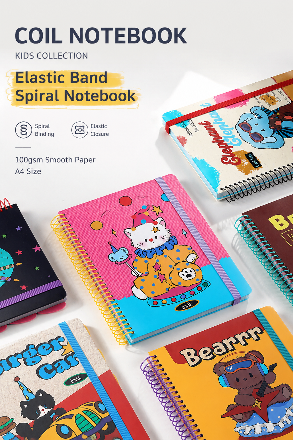 A4 Spiral Notebook with Elastic Band by inrik - aesthetic stationery and journaling supplies at Lumiyear