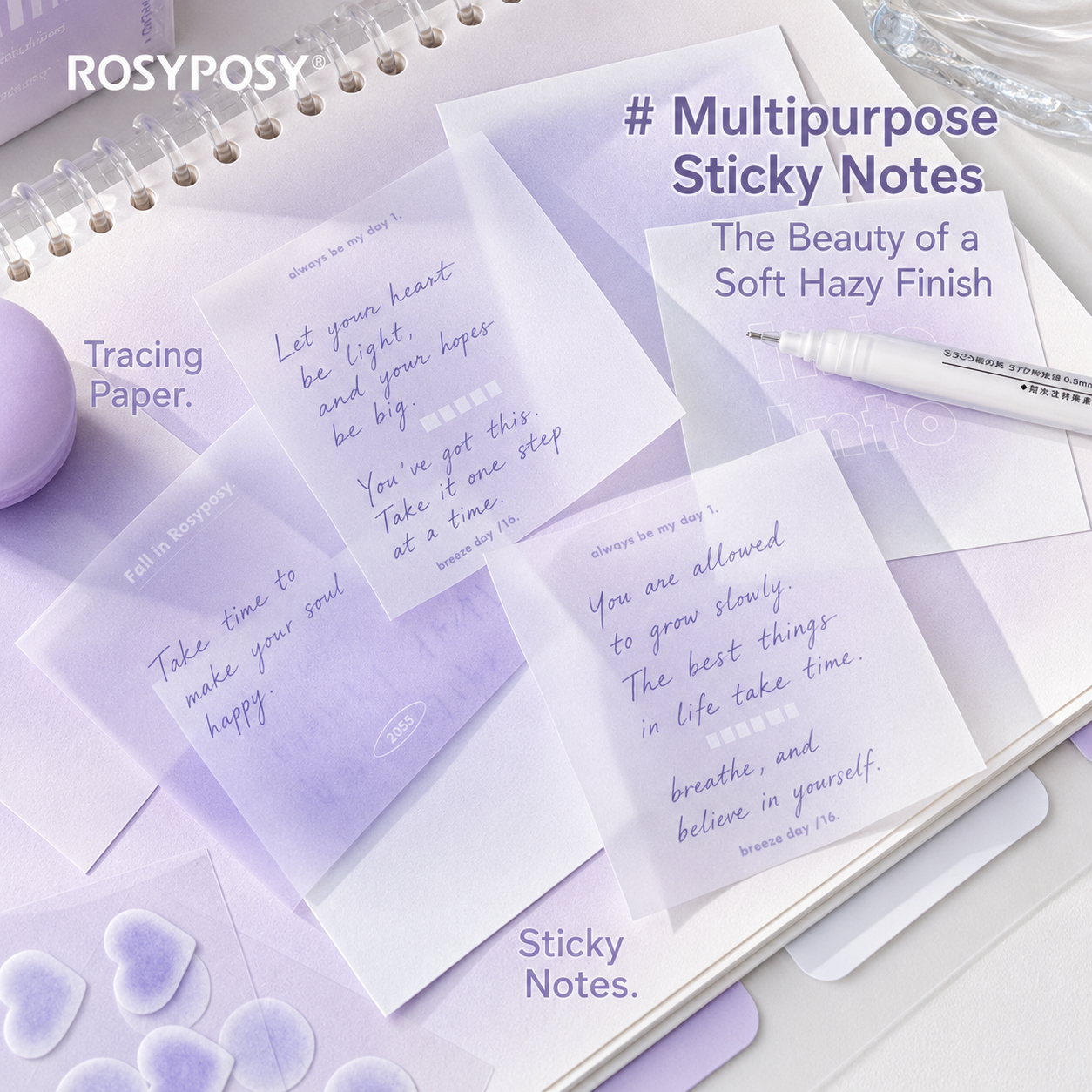 ROSYPOSY Aesthetic Pastel Sticky Note Set with PP Storage Box