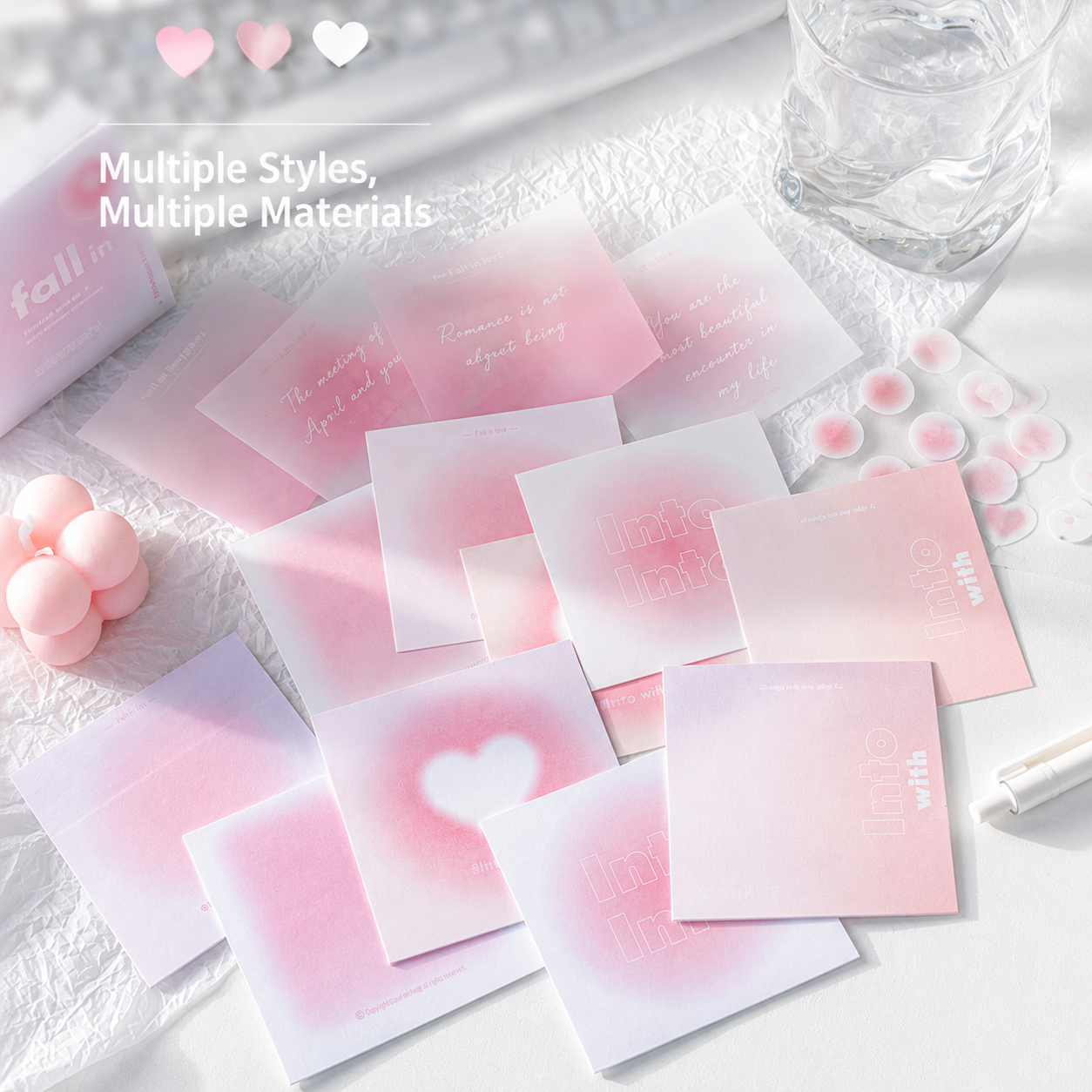 ROSYPOSY Aesthetic Pastel Sticky Note Set with PP Storage Box