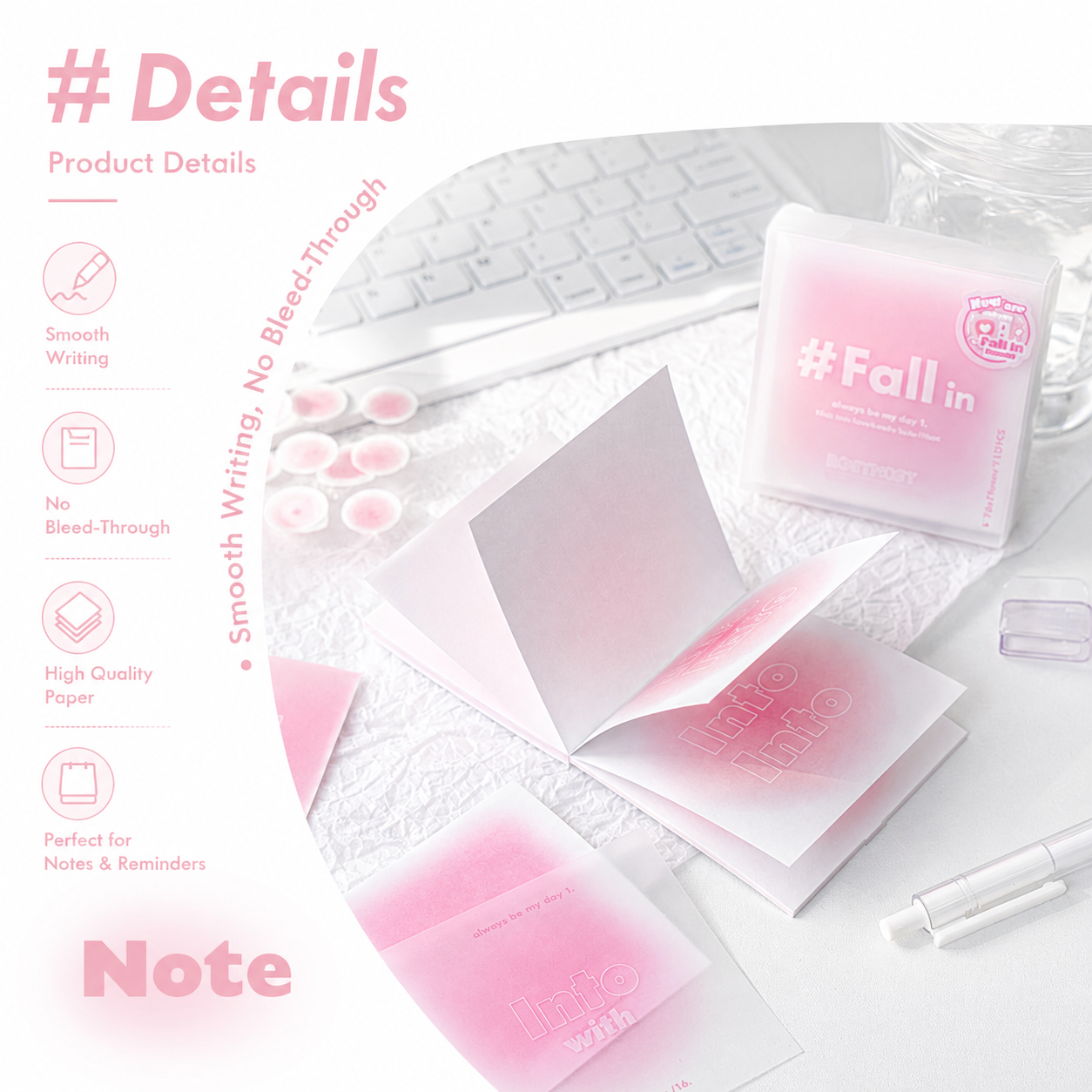 ROSYPOSY Aesthetic Pastel Sticky Note Set with PP Storage Box