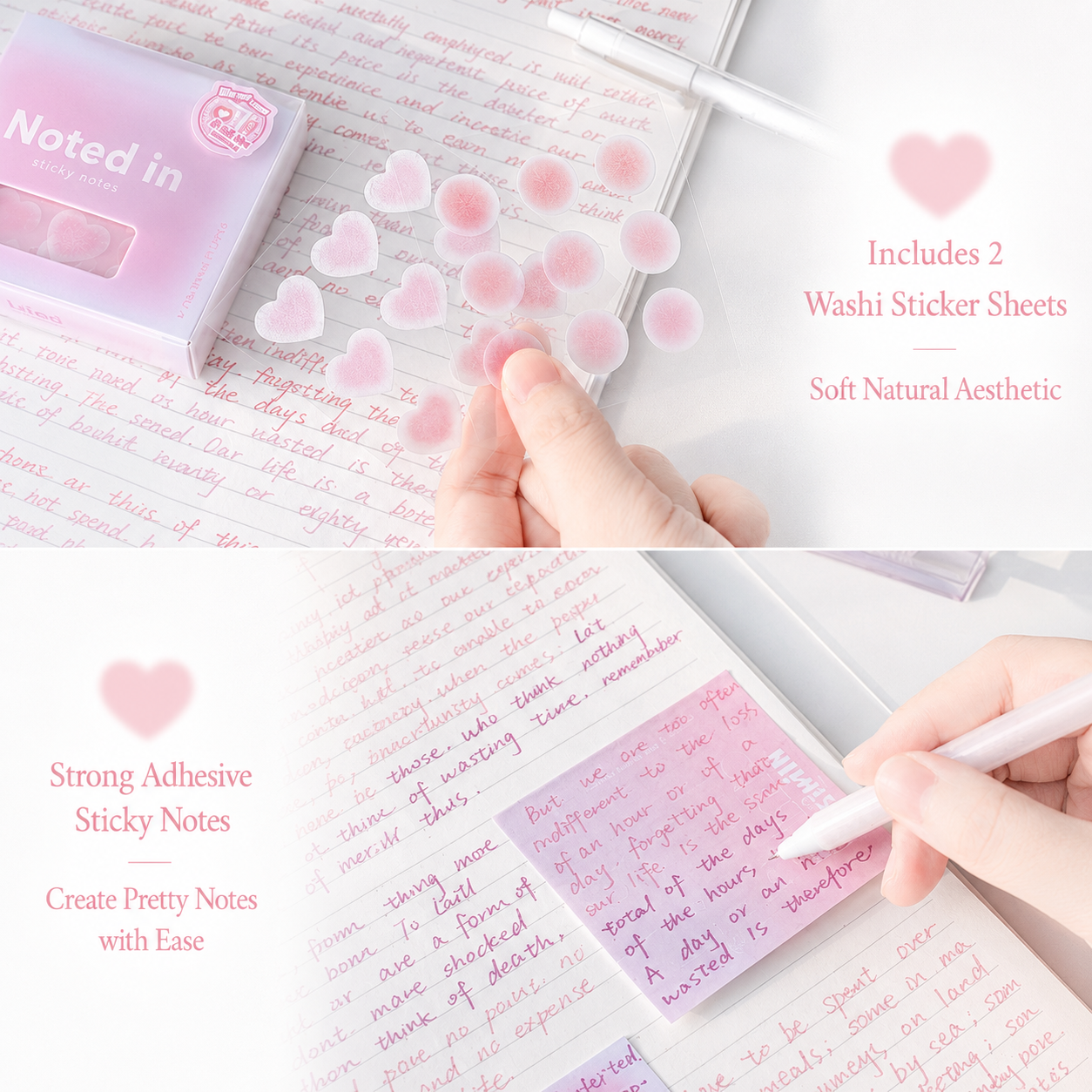 ROSYPOSY Aesthetic Pastel Sticky Note Set with PP Storage Box