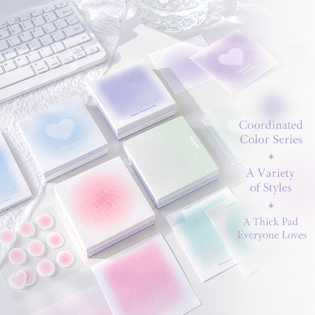ROSYPOSY Aesthetic Pastel Sticky Note Set with PP Storage Box