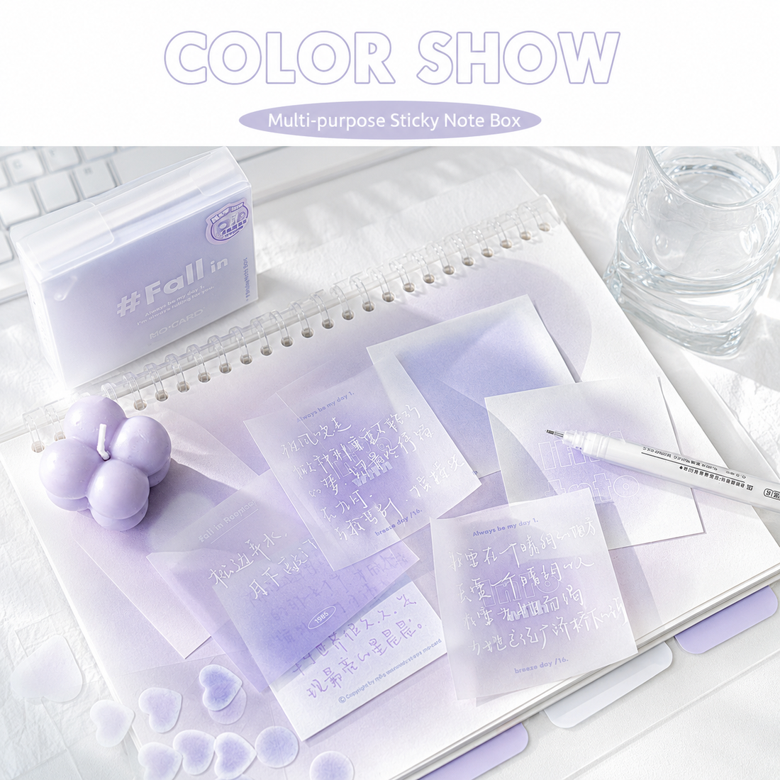 ROSYPOSY Aesthetic Pastel Sticky Note Set with PP Storage Box