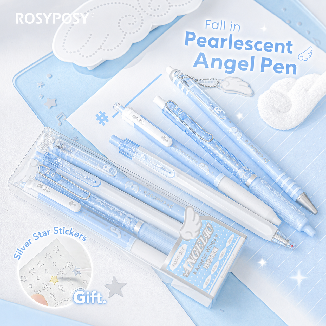 ROSYPOSY Angelic Wings Pearlescent Gel Pen Set by ROSYPOSY - aesthetic stationery and journaling supplies at Lumiyear
