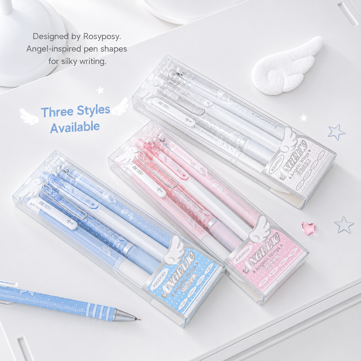 ROSYPOSY Angelic Wings Pearlescent Gel Pen Set by ROSYPOSY - aesthetic stationery and journaling supplies at Lumiyear