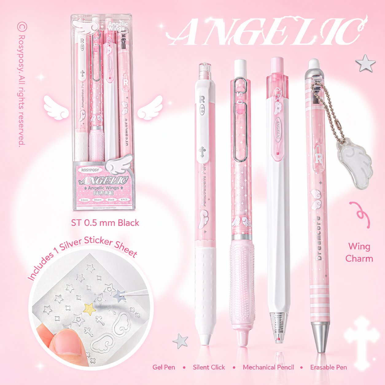 ROSYPOSY Angelic Wings Pearlescent Gel Pen Set by ROSYPOSY - aesthetic stationery and journaling supplies at Lumiyear