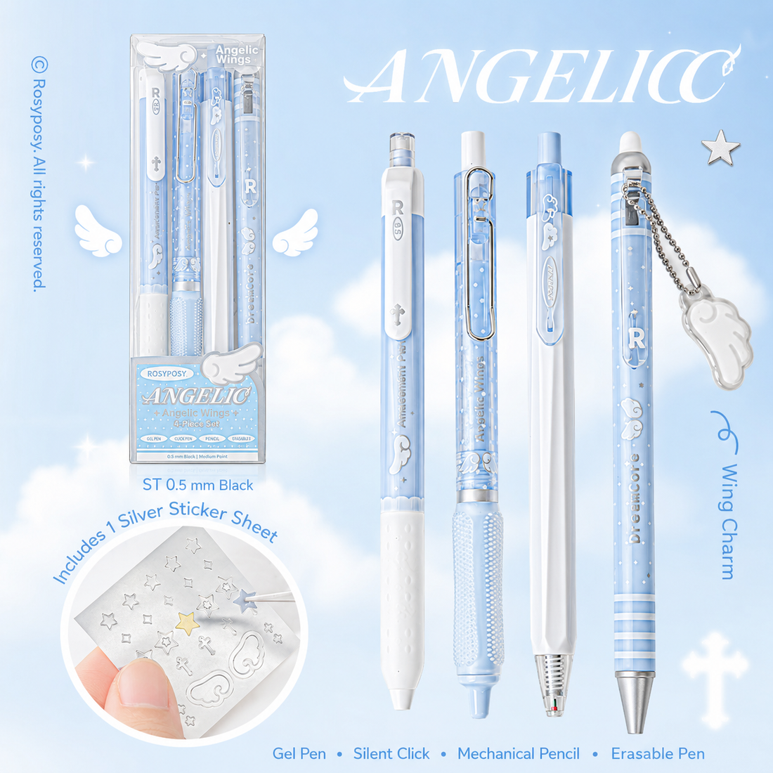 ROSYPOSY Angelic Wings Pearlescent Gel Pen Set by ROSYPOSY - aesthetic stationery and journaling supplies at Lumiyear