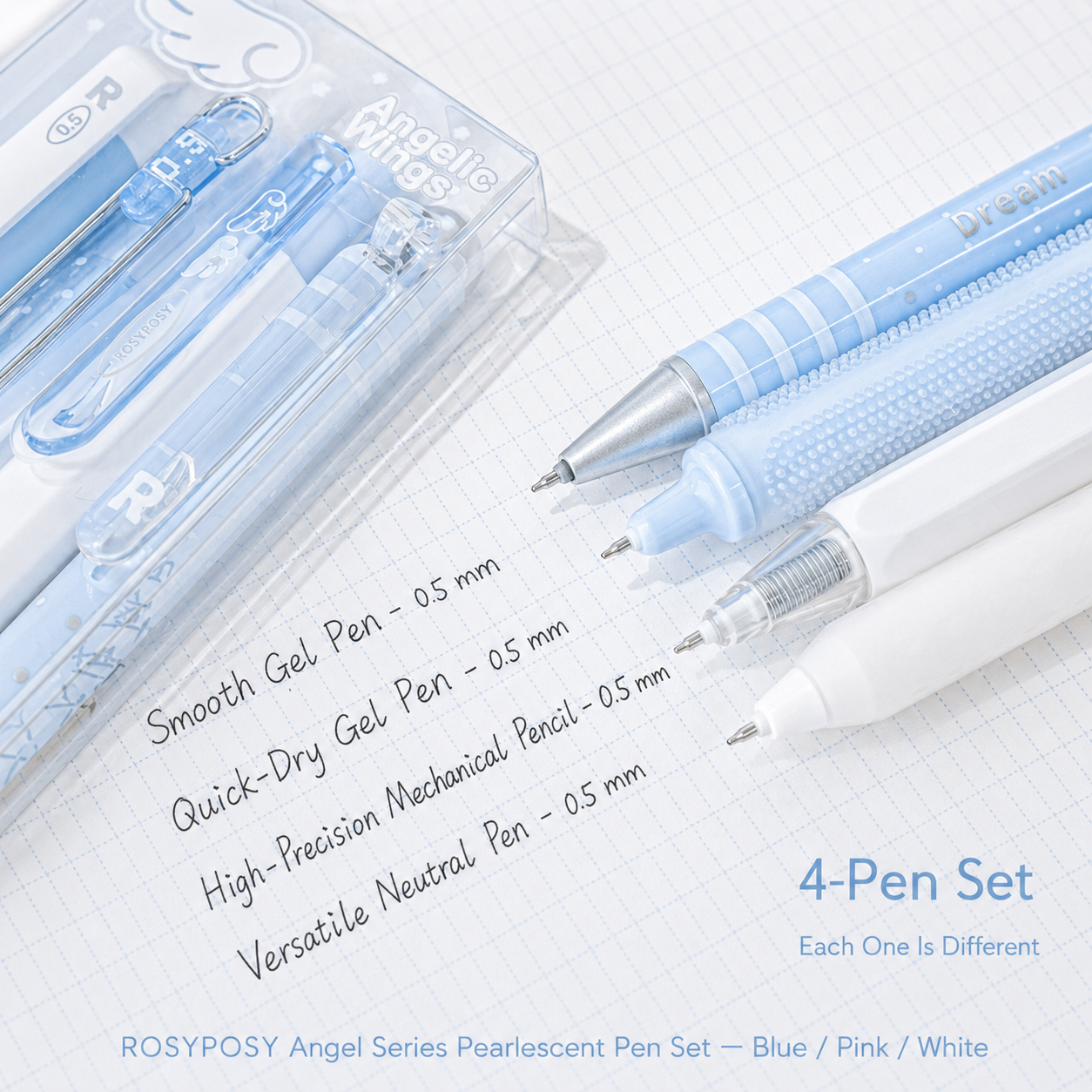 ROSYPOSY Angelic Wings Pearlescent Gel Pen Set by ROSYPOSY - aesthetic stationery and journaling supplies at Lumiyear