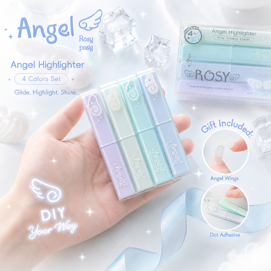 ROSYPOSY Angelic Shimmer Pastel Highlighter Set