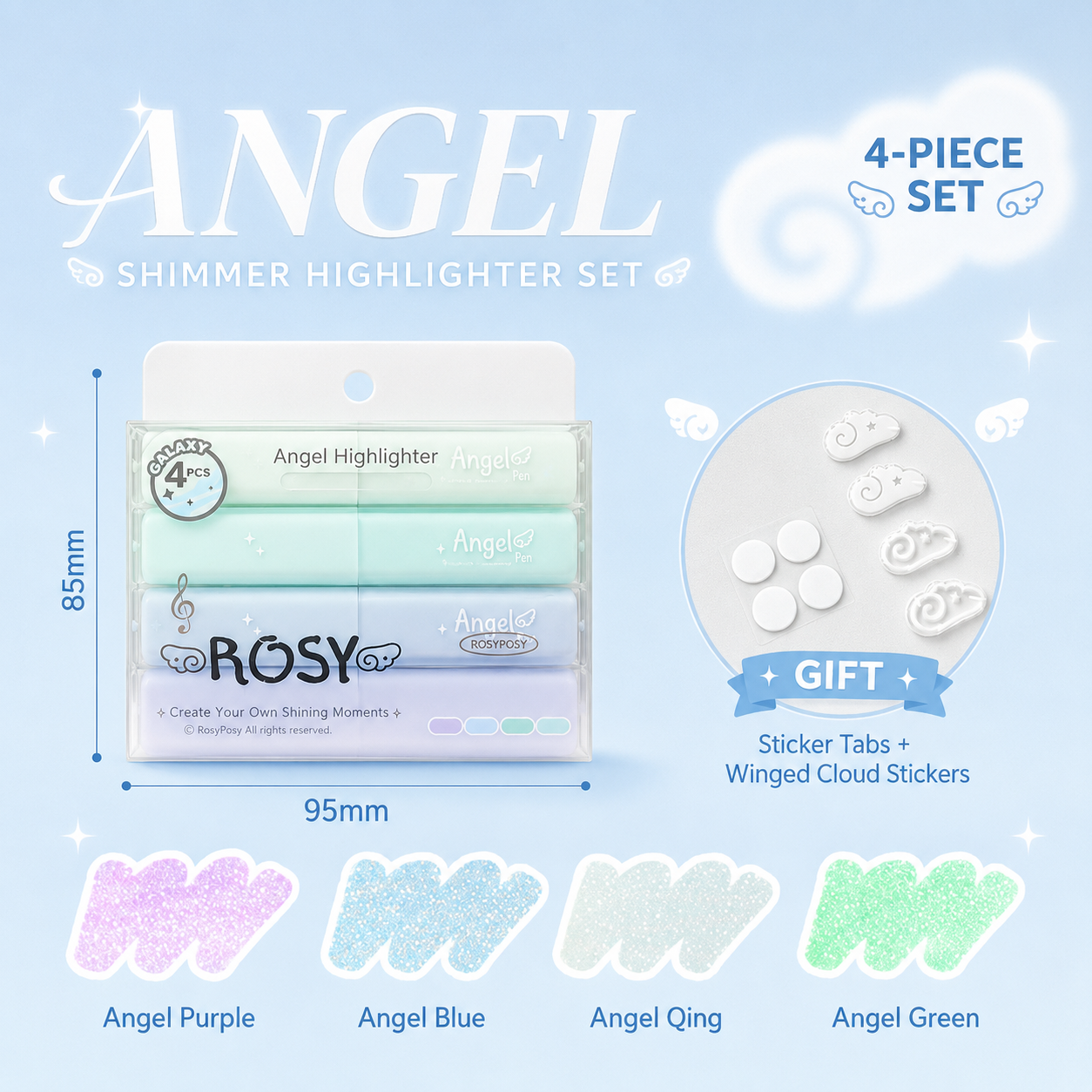 ROSYPOSY Angelic Shimmer Pastel Highlighter Set by ROSYPOSY - aesthetic stationery and journaling supplies at Lumiyear
