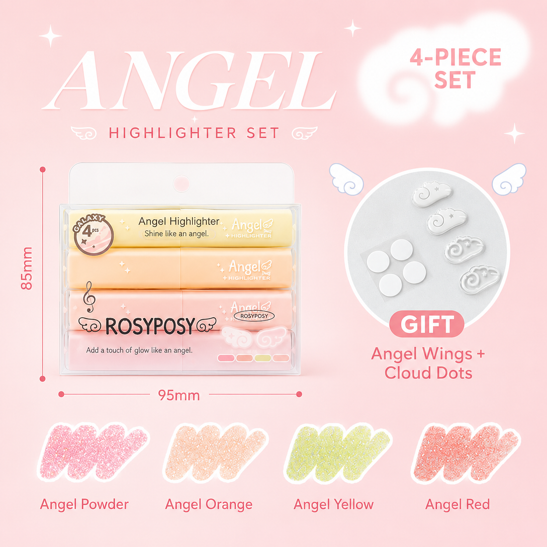 ROSYPOSY Angelic Shimmer Pastel Highlighter Set by ROSYPOSY - aesthetic stationery and journaling supplies at Lumiyear