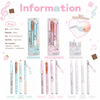 ROSYPOSY Strawberry Chocolate Melody Gel Pen Set by ROSYPOSY - aesthetic stationery and journaling supplies at Lumiyear