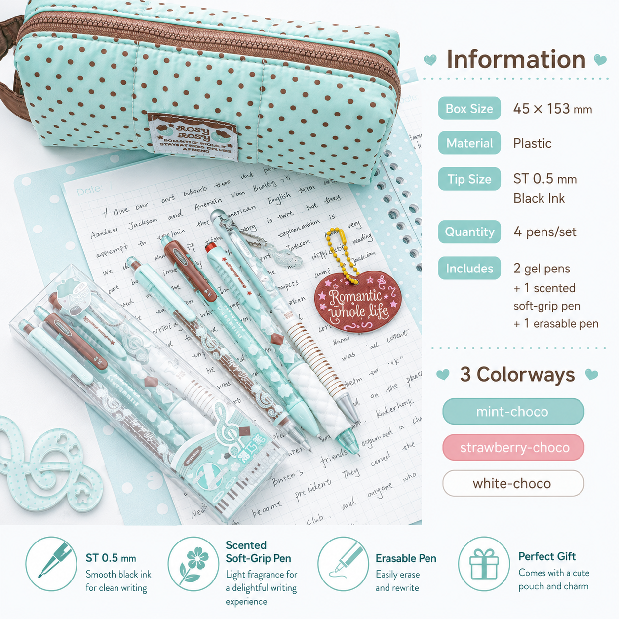 ROSYPOSY Strawberry Chocolate Melody Gel Pen Set