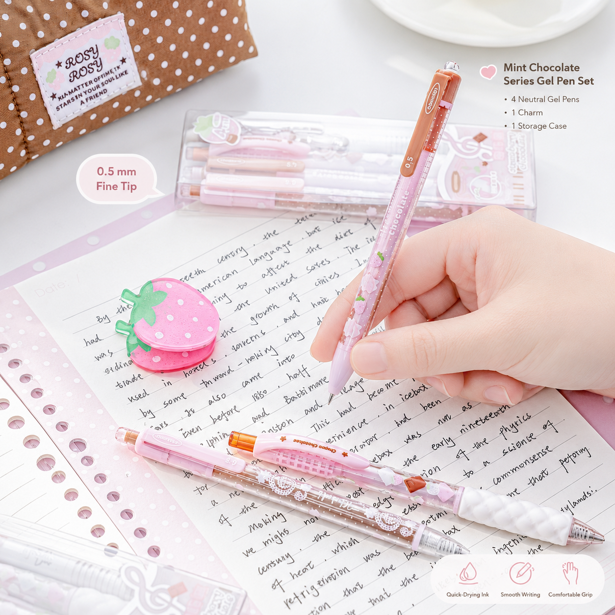 ROSYPOSY Strawberry Chocolate Melody Gel Pen Set
