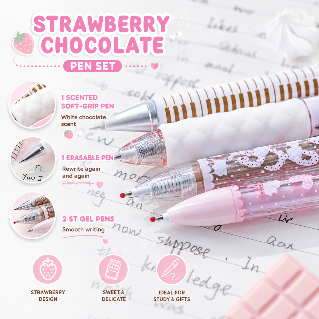 ROSYPOSY Strawberry Chocolate Melody Gel Pen Set