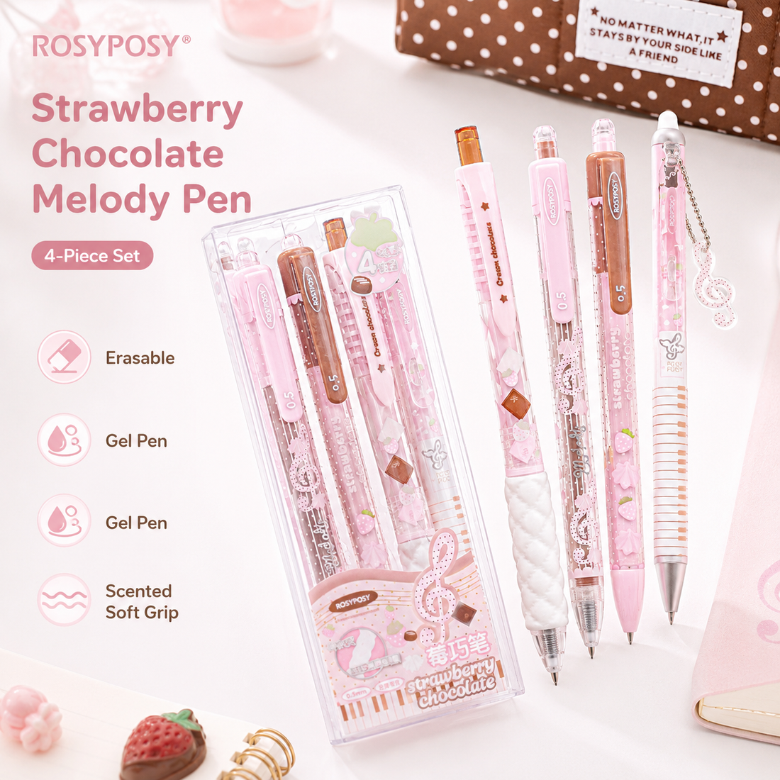 ROSYPOSY Strawberry Chocolate Melody Gel Pen Set