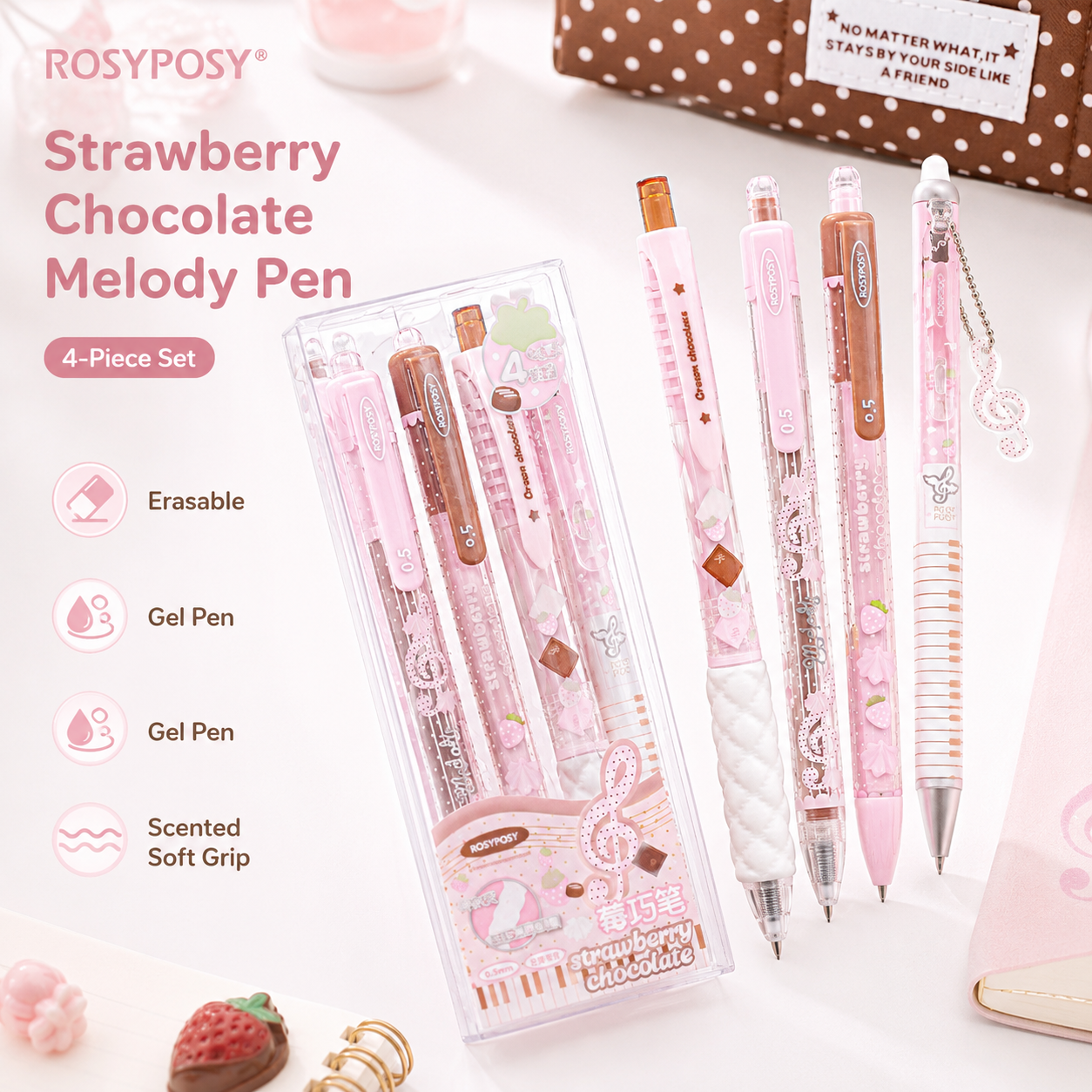 ROSYPOSY Strawberry Chocolate Melody Gel Pen Set