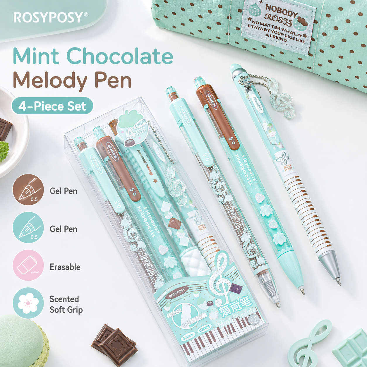 ROSYPOSY Strawberry Chocolate Melody Gel Pen Set by ROSYPOSY - aesthetic stationery and journaling supplies at Lumiyear