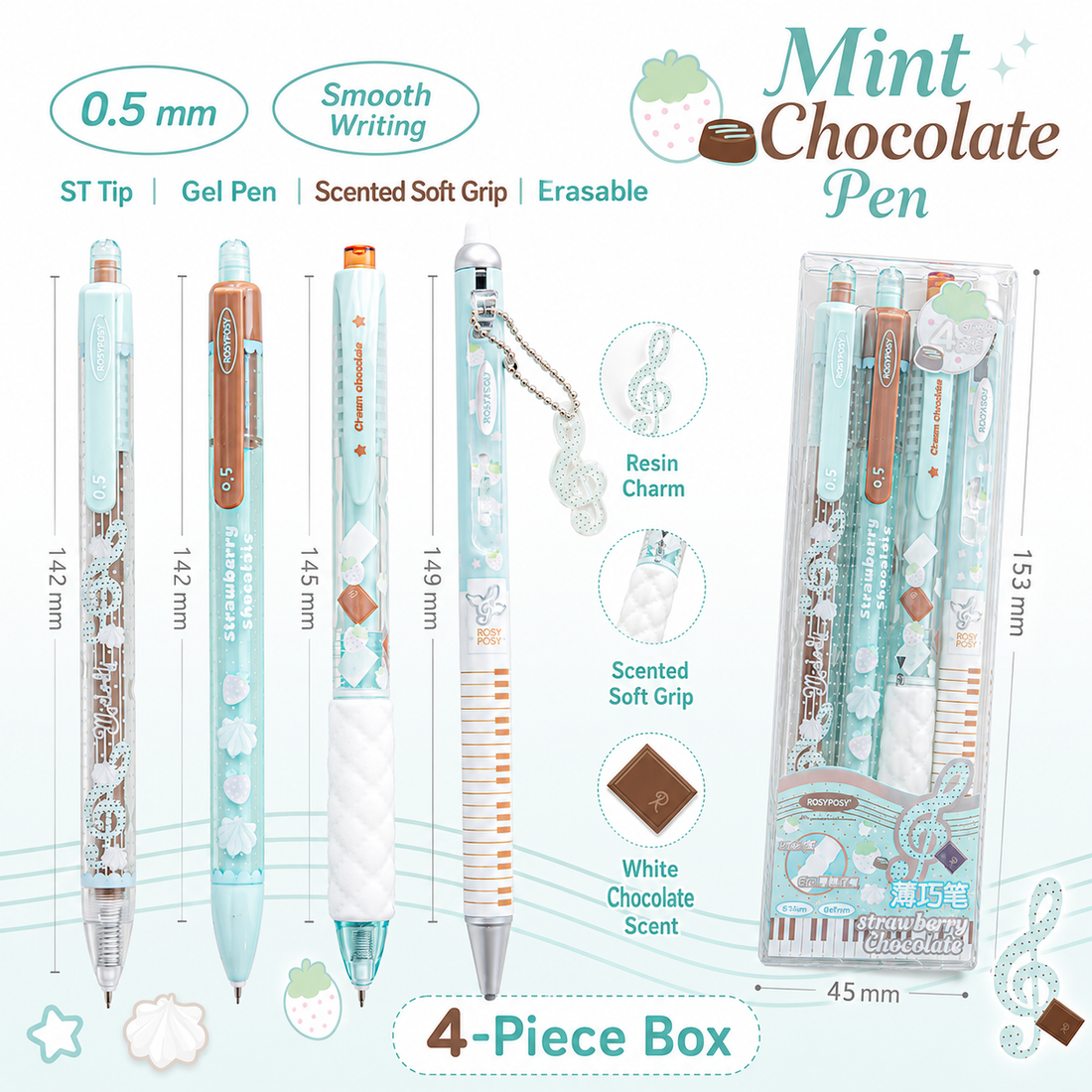 ROSYPOSY Strawberry Chocolate Melody Gel Pen Set by ROSYPOSY - aesthetic stationery and journaling supplies at Lumiyear
