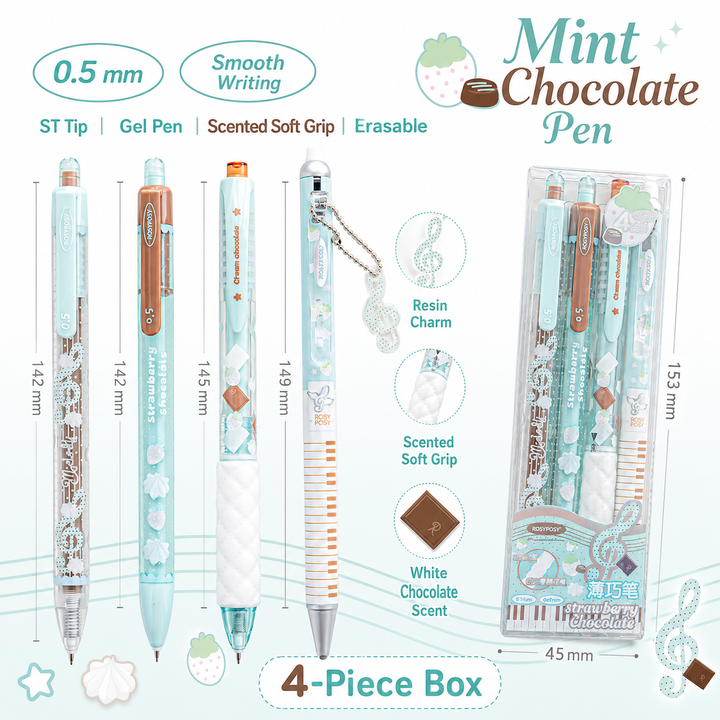 ROSYPOSY Strawberry Chocolate Melody Gel Pen Set by ROSYPOSY - aesthetic stationery and journaling supplies at Lumiyear