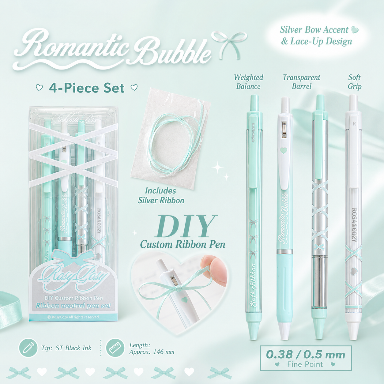 ROSYPOSY DIY Bow Ribbon Gel Pen Set by ROSYPOSY - aesthetic stationery and journaling supplies at Lumiyear