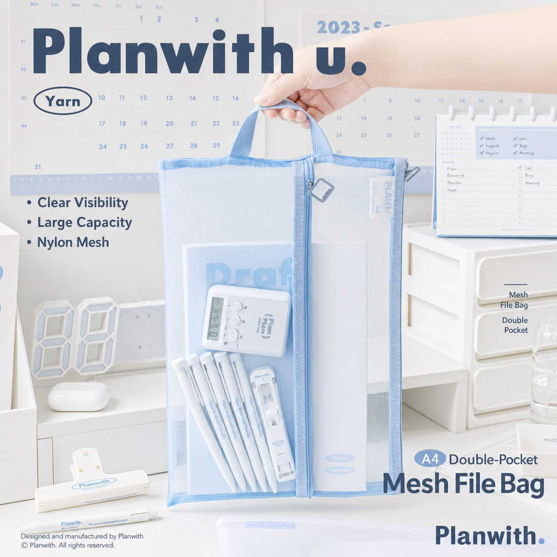 Planwith A4 Double Pocket Mesh File Bag by Planwith - aesthetic stationery and journaling supplies at Lumiyear