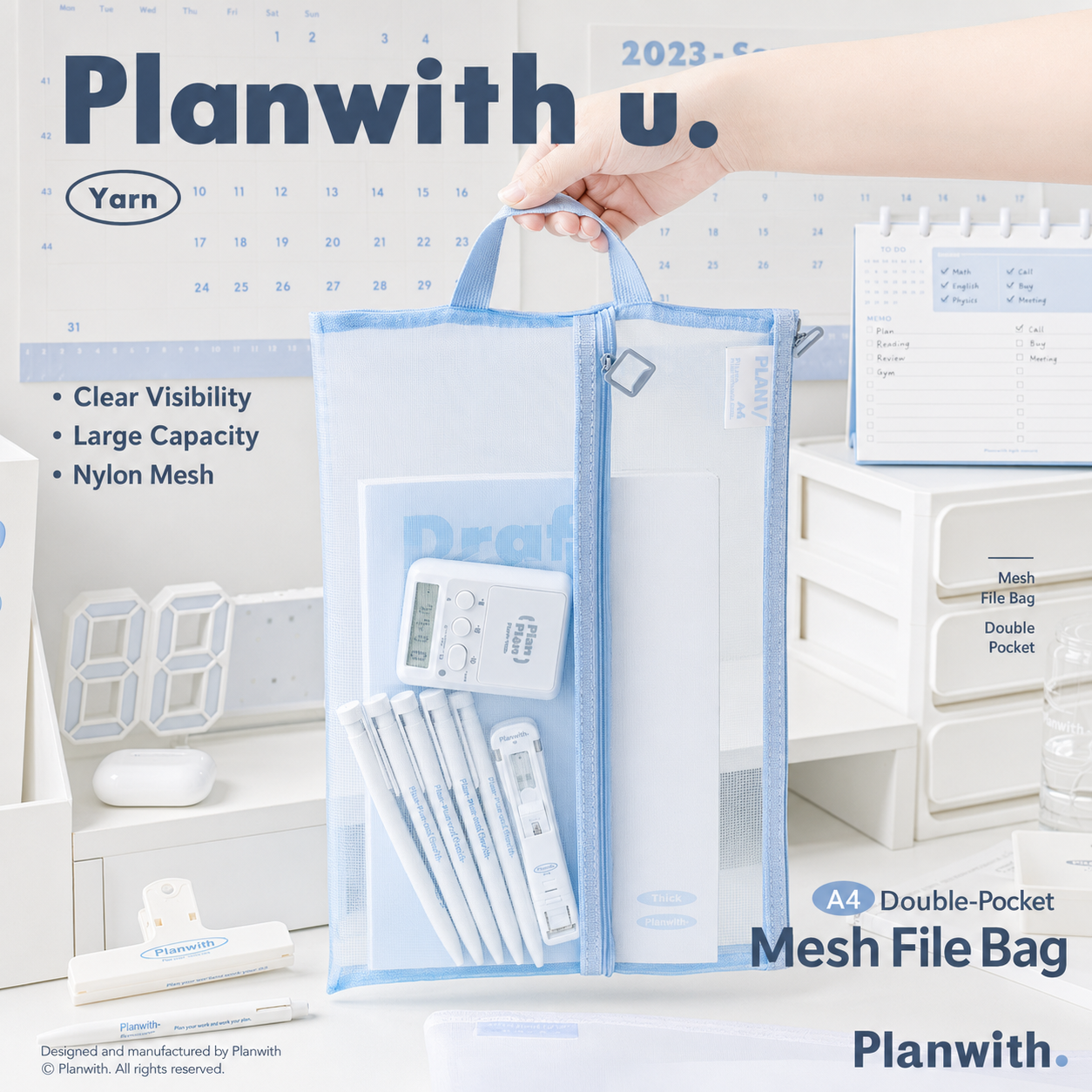 Planwith A4 Double Pocket Mesh File Bag by Planwith - aesthetic stationery and journaling supplies at Lumiyear