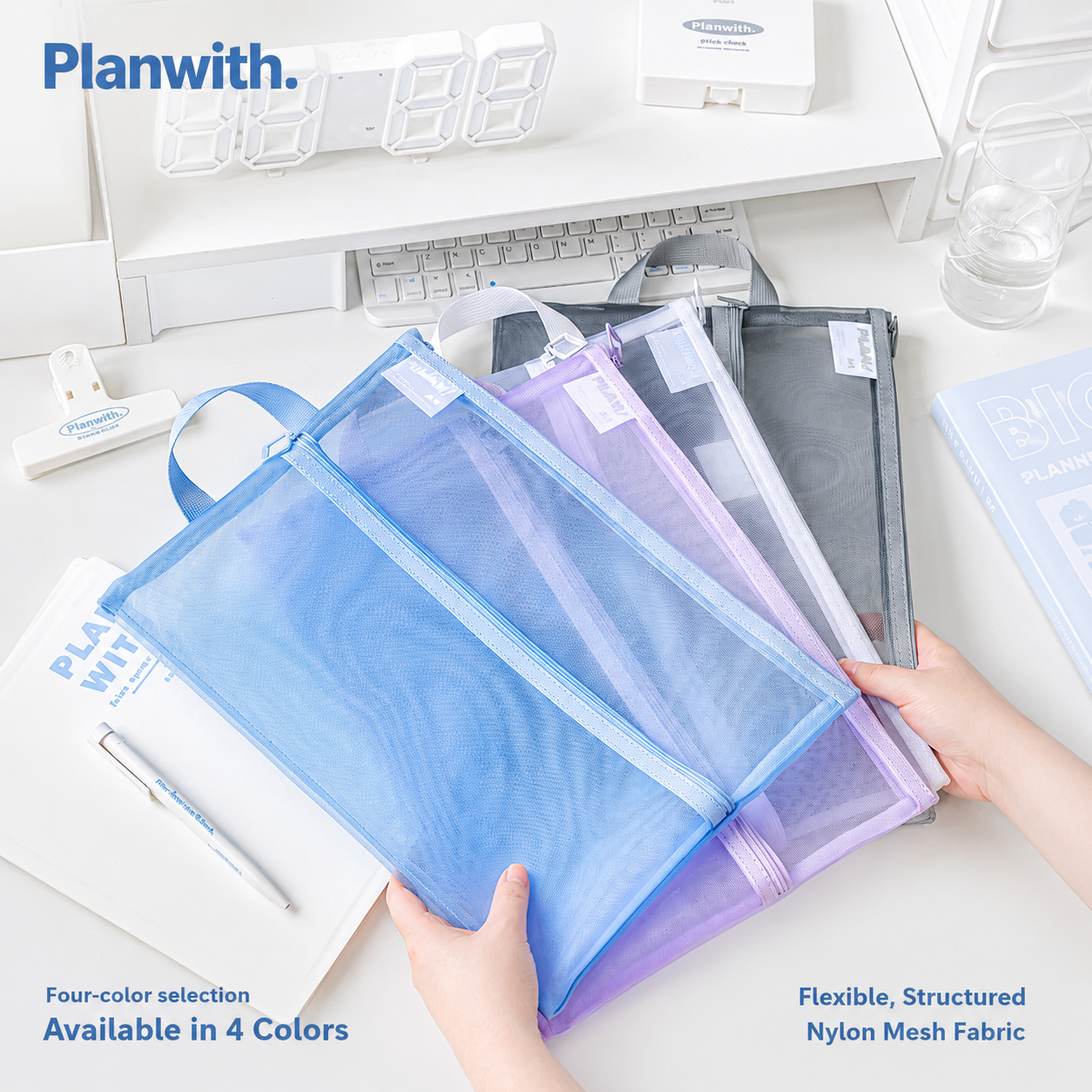 Planwith A4 Double Pocket Mesh File Bag by Planwith - aesthetic stationery and journaling supplies at Lumiyear