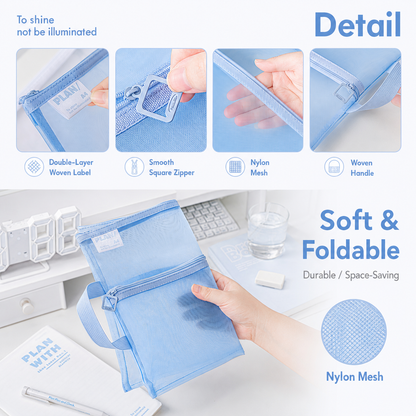 Planwith A4 Double Pocket Mesh File Bag by Planwith - aesthetic stationery and journaling supplies at Lumiyear