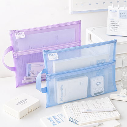 Planwith A4 Double Pocket Mesh File Bag by Planwith - aesthetic stationery and journaling supplies at Lumiyear