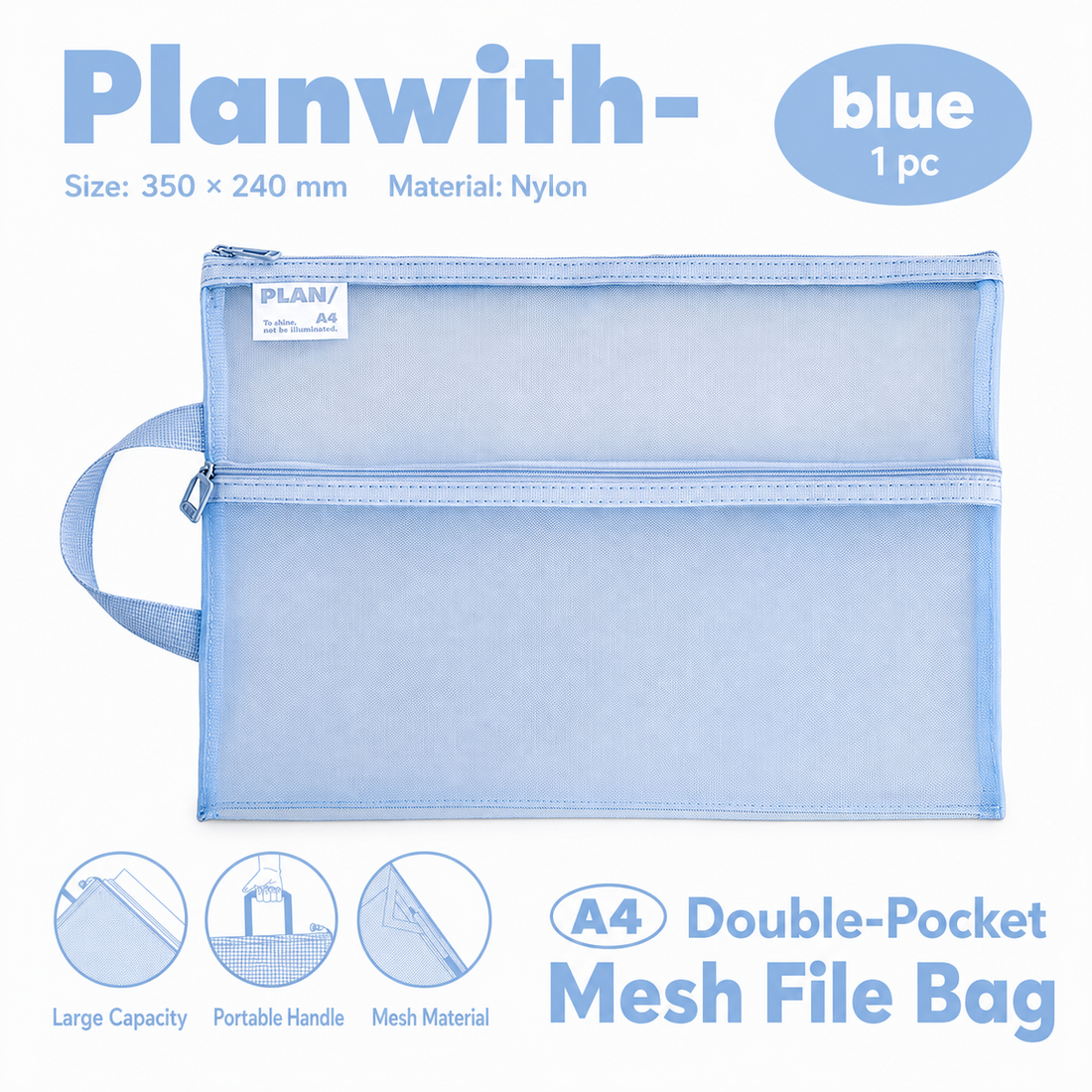 Planwith A4 Double Pocket Mesh File Bag by Planwith - aesthetic stationery and journaling supplies at Lumiyear