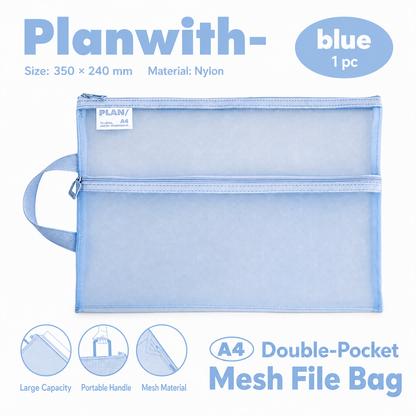 Planwith A4 Double Pocket Mesh File Bag by Planwith - aesthetic stationery and journaling supplies at Lumiyear