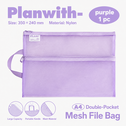 Planwith A4 Double Pocket Mesh File Bag by Planwith - aesthetic stationery and journaling supplies at Lumiyear