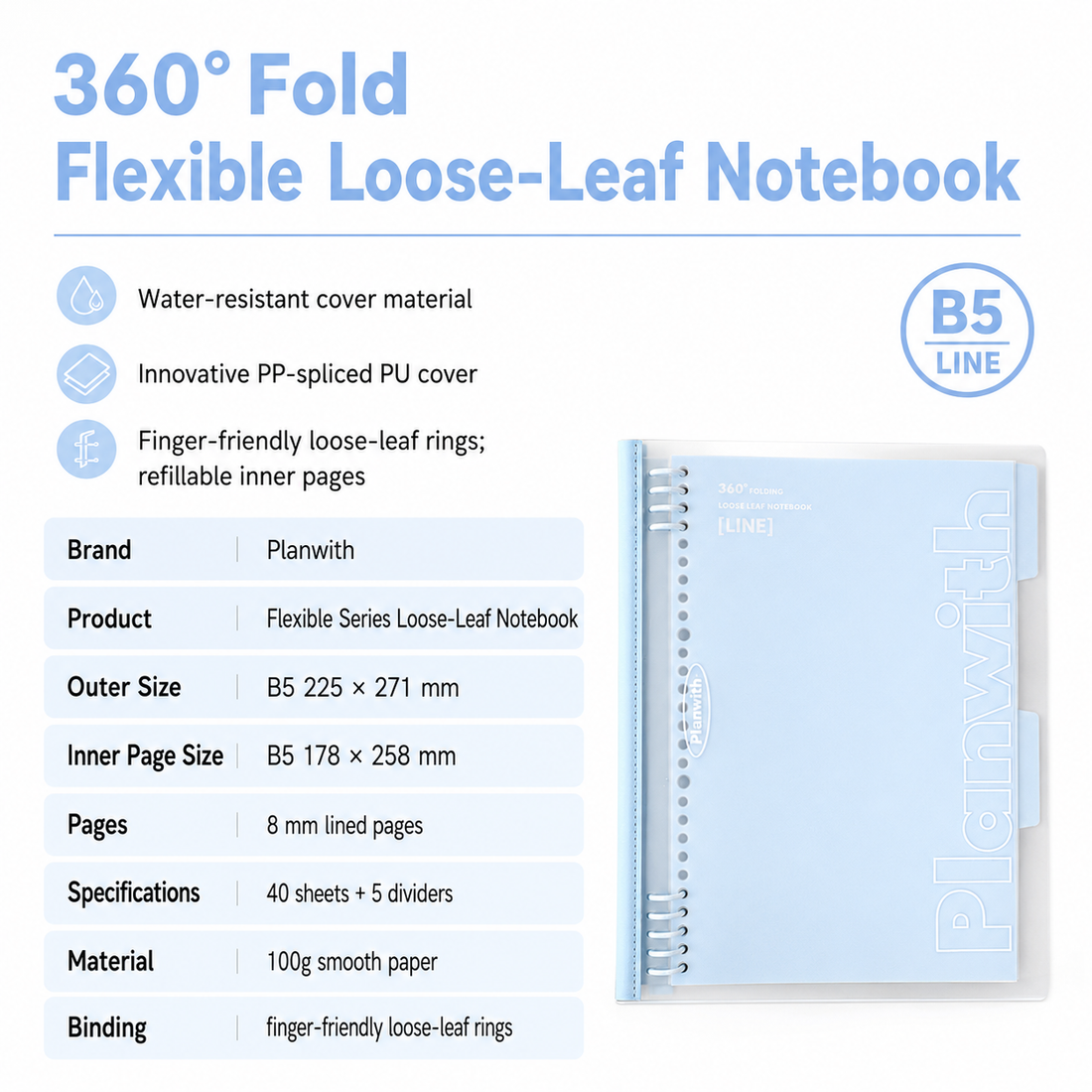 B5 Flexible Series 360° Fold Loose-Leaf Notebook
