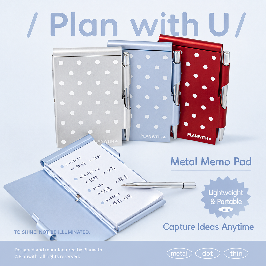 Planwith Pocket Metal Memo Pad Set with Twist Pen by Planwith - aesthetic stationery and journaling supplies at Lumiyear