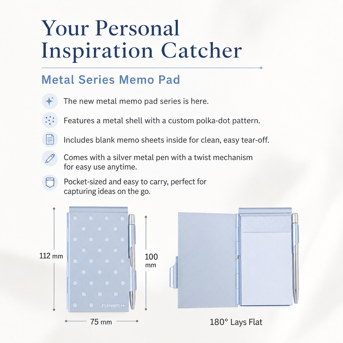Planwith Pocket Metal Memo Pad Set with Twist Pen