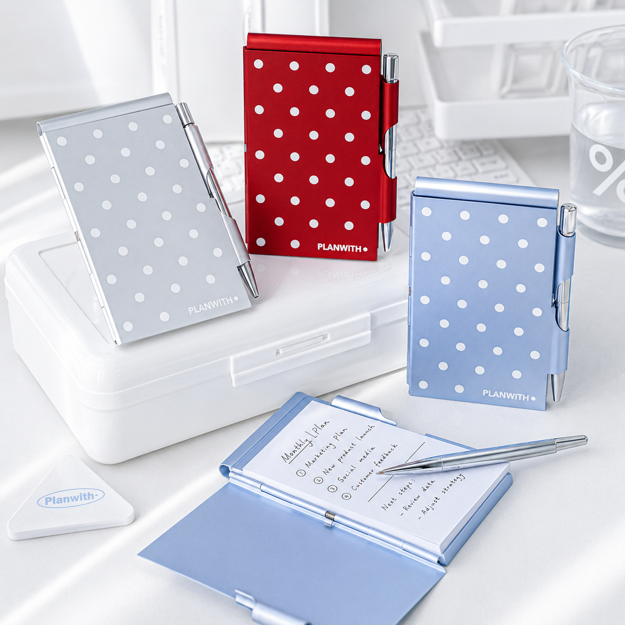 Planwith Pocket Metal Memo Pad Set with Twist Pen by Planwith - aesthetic stationery and journaling supplies at Lumiyear