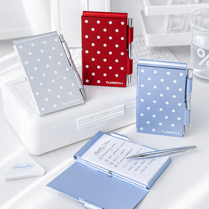 Planwith Pocket Metal Memo Pad Set with Twist Pen by Planwith - aesthetic stationery and journaling supplies at Lumiyear
