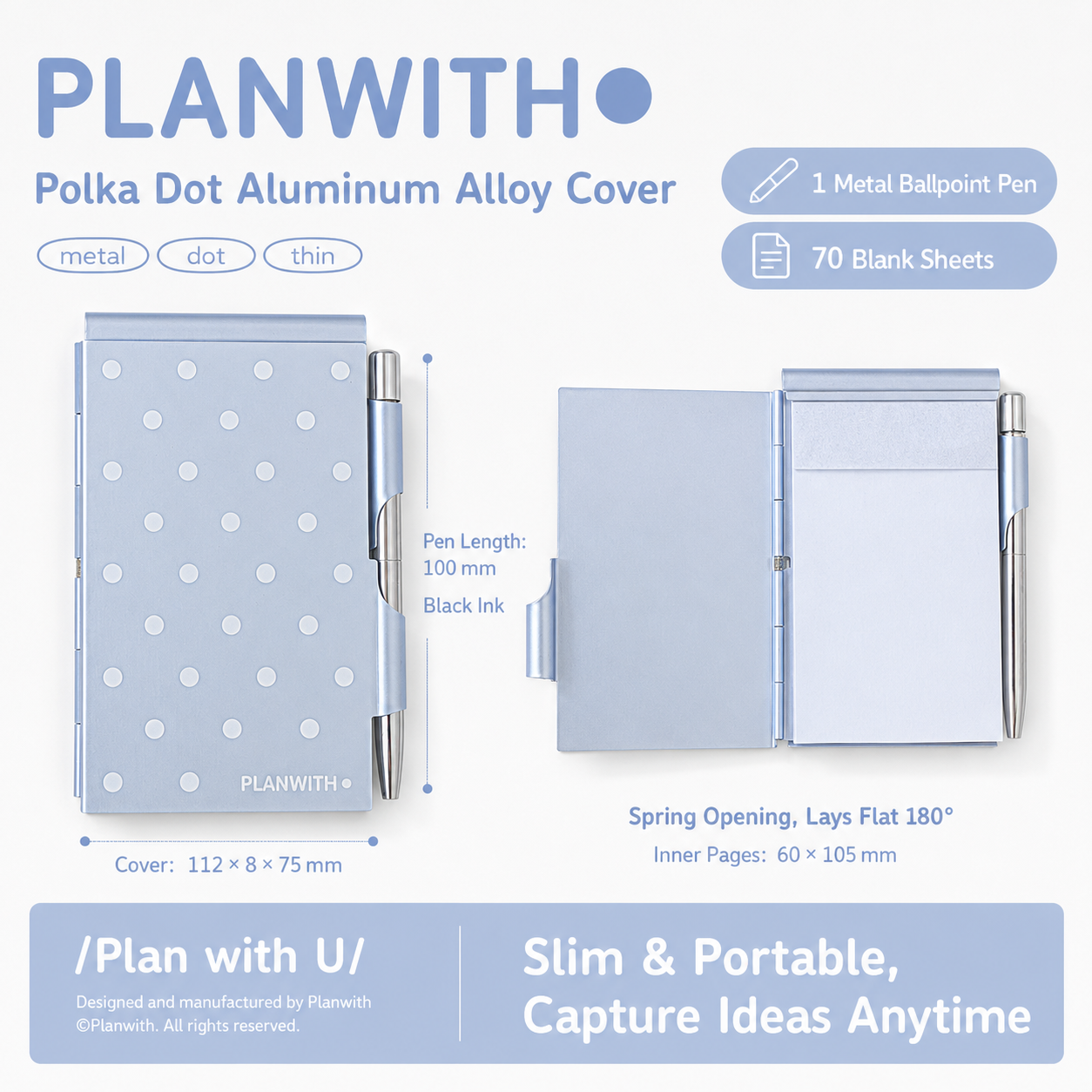 Planwith Pocket Metal Memo Pad Set with Twist Pen by Planwith - aesthetic stationery and journaling supplies at Lumiyear