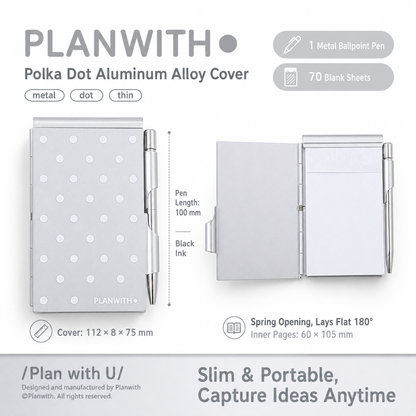 Planwith Pocket Metal Memo Pad Set with Twist Pen by Planwith - aesthetic stationery and journaling supplies at Lumiyear