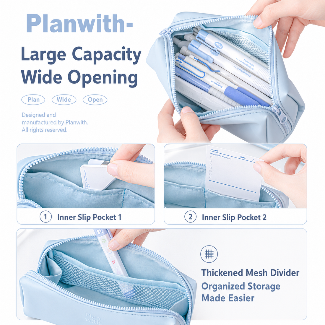 Planwith Soft PU Leather Pencil Case with Dual Zippers by Planwith - aesthetic stationery and journaling supplies at Lumiyear