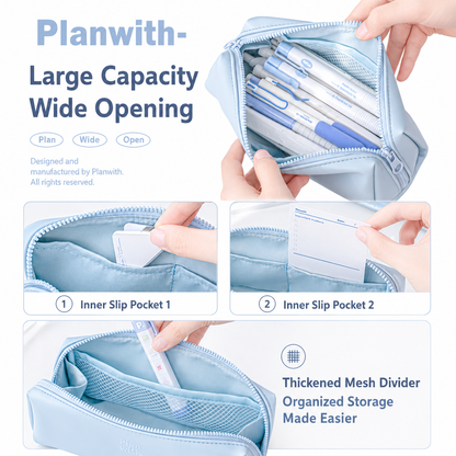 Planwith Soft PU Leather Pencil Case with Dual Zippers by Planwith - aesthetic stationery and journaling supplies at Lumiyear