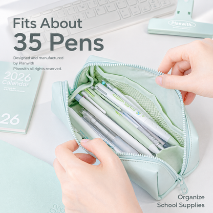 Planwith Soft PU Leather Pencil Case with Dual Zippers by Planwith - aesthetic stationery and journaling supplies at Lumiyear