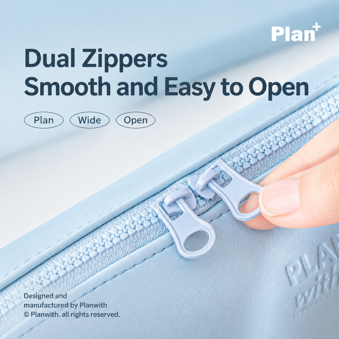 Planwith Soft PU Leather Pencil Case with Dual Zippers
