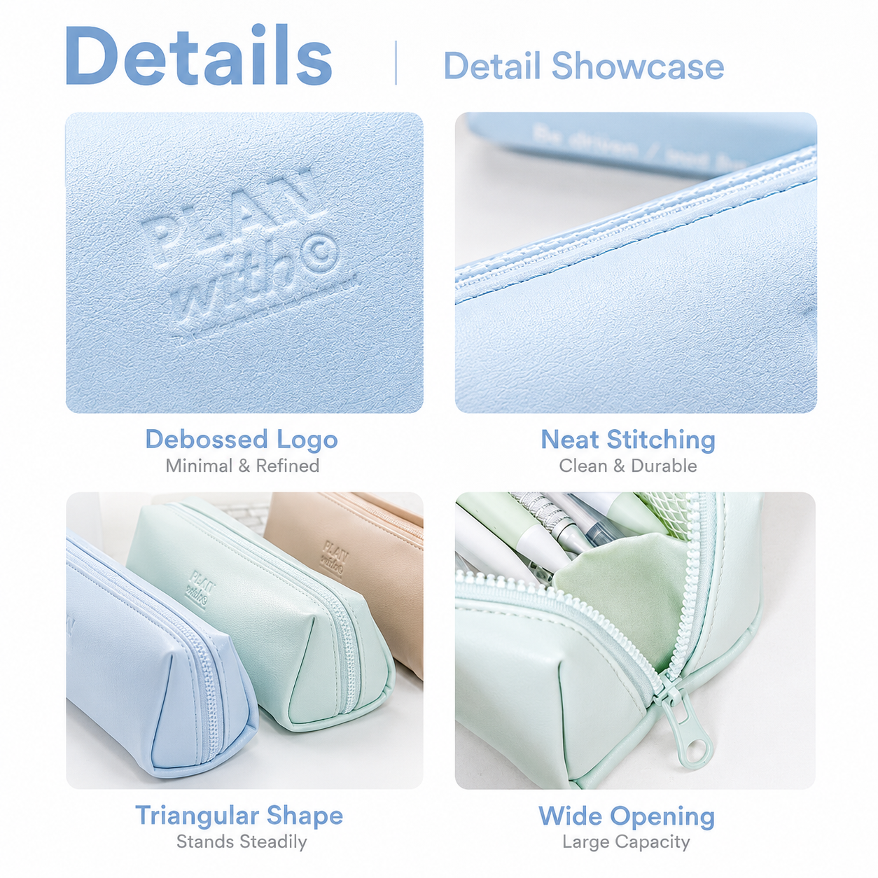 Planwith Soft PU Leather Pencil Case with Dual Zippers